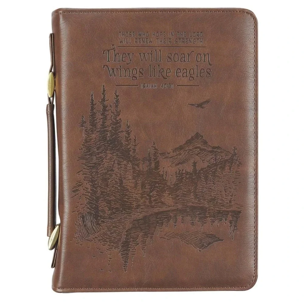 Christian Art Gifts Bible Cover-Classic Brown Wings Like Eagles Isa. 40:31-XLG